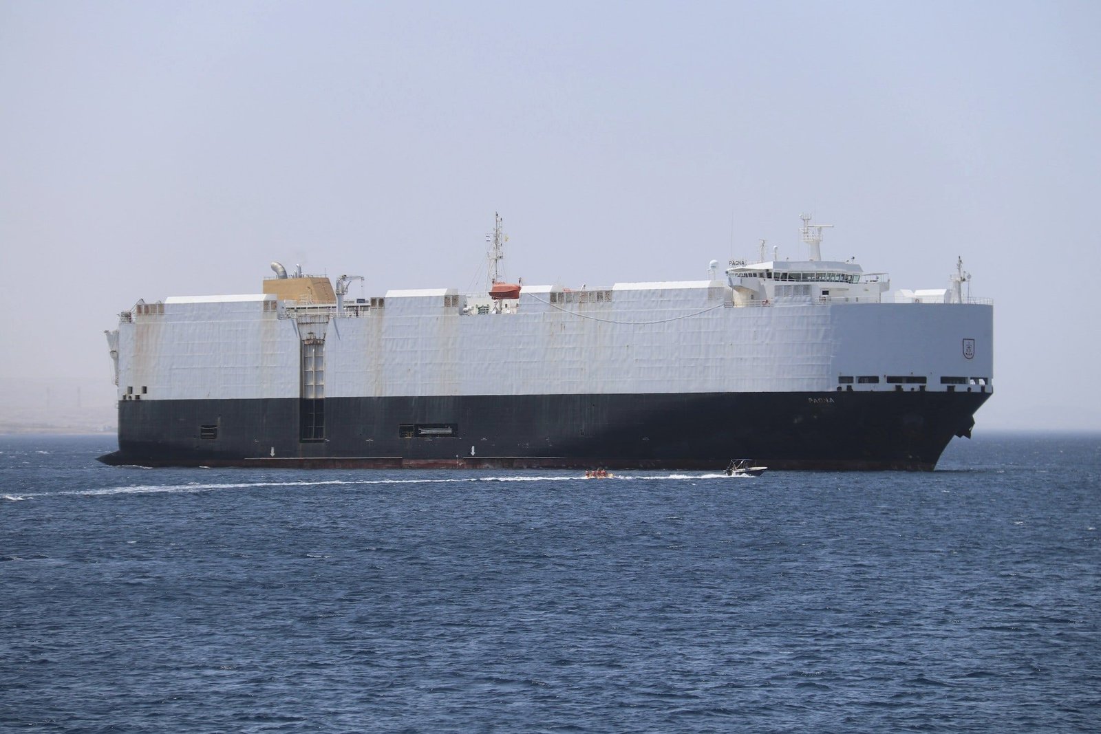 Roll-on/roll-off car carrier ship at sea