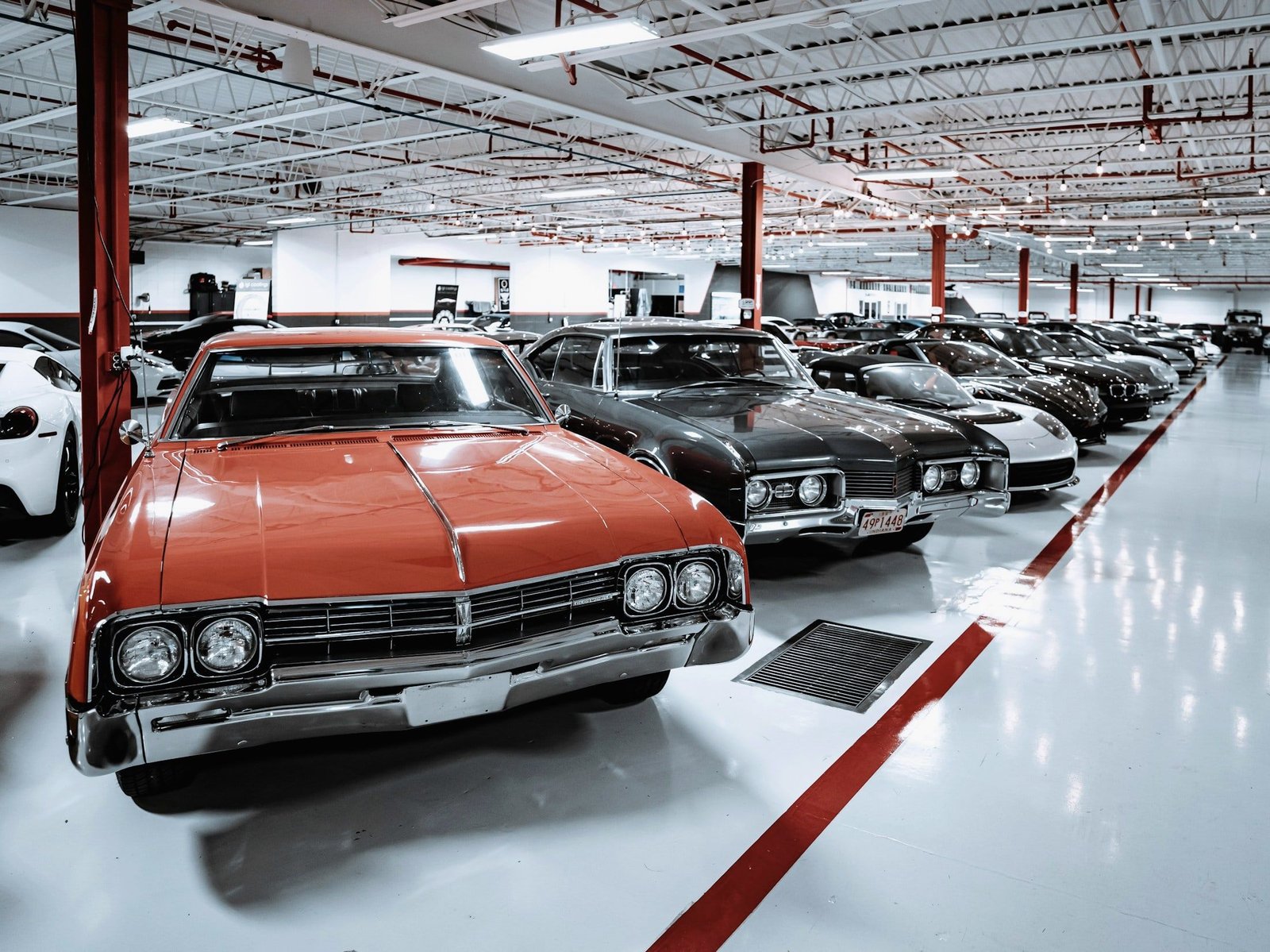 Cars stored in a clean indoor facility